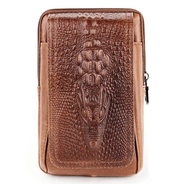 Croc Embossed Leather Phone Pouch Belt Bag for Men - 6in Hip Bum Bag
