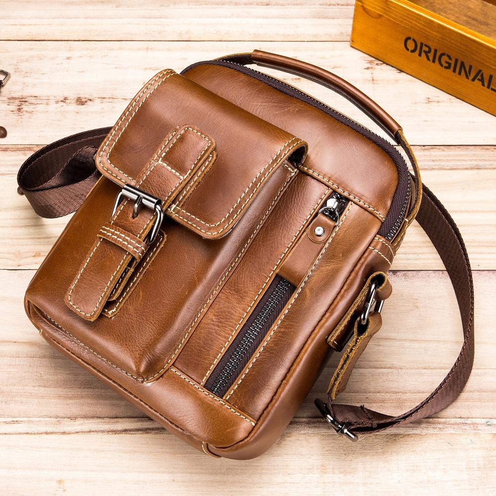 Men's Classic Leather Crossbody Bag - Casual Business Shoulder Handbag