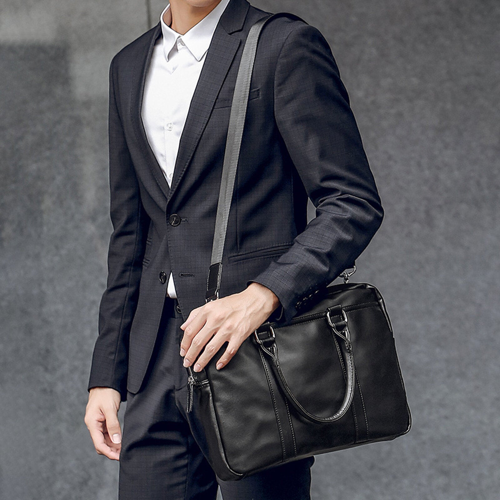 Men Artificial Leather Business Casual Briefcase Large Capacity Multifunctional Handbag Shoulder Messenger Bag