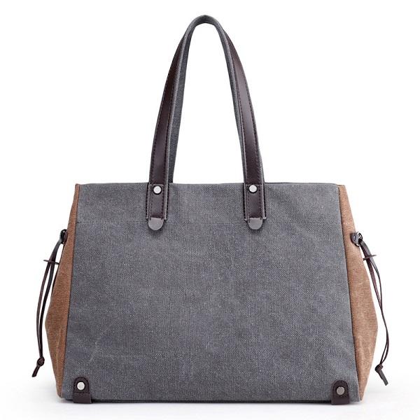 Women Quality Canvas Casual Large Capacity Color Block Tote Bag Handbag