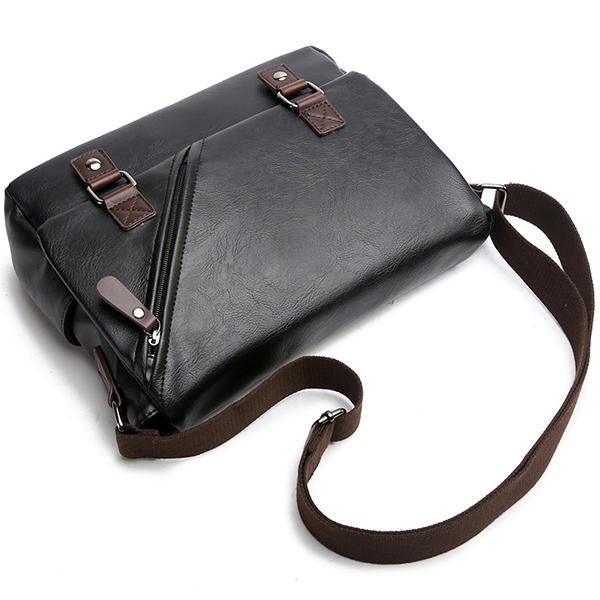 Men's Black PU Leather Messenger Bag - Business Casual Laptop Shoulder Bag
