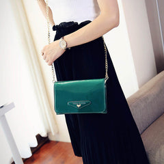 Female Casual Patent Leather Small Square Bag Chain Phone Shoulder Messenger with Transparent Slot