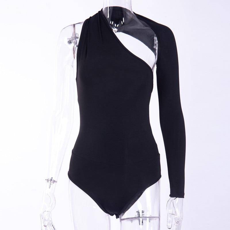 Sexy Women's One-sided Long-sleeve Backless Cut-out Bodycon Bodysuit
