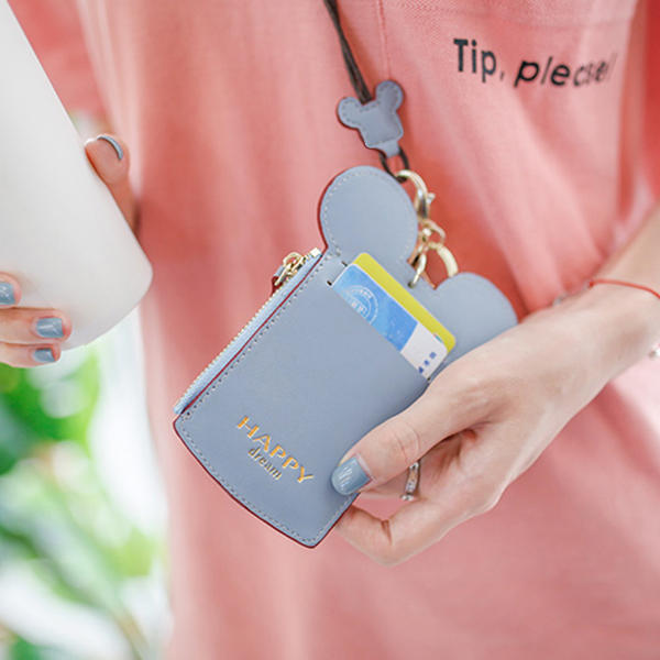 Cute Animal Shape Card Holder Wallet Purse Neck Lanyard for Women