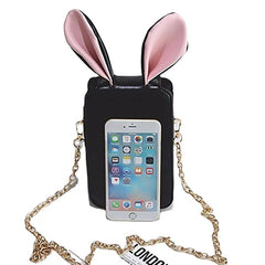 Women Cute Cartoon Rabbit Ear Chain Phone Bag Square Bucket Shoulder