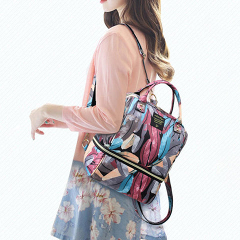 Women Canvas Casual Mummy And Kids Patchwork Backpack Handbag