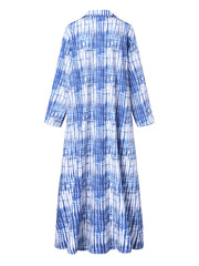 Women Plaid Casual Long Sleeve Printed Shirt Loose Dresses With Pocket