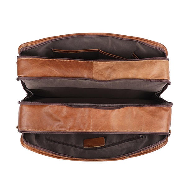 Men's Genuine Leather 13.3" Laptop Briefcase - Large Capacity Business Handbag
