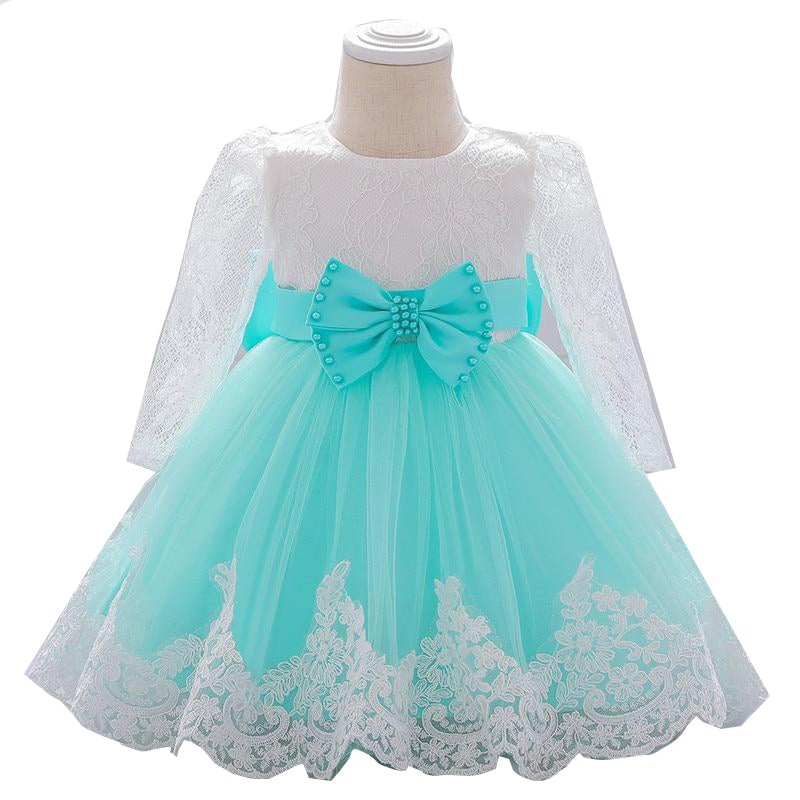 Infant Lace Floral Print Long Sleeve Dresses For Baptism