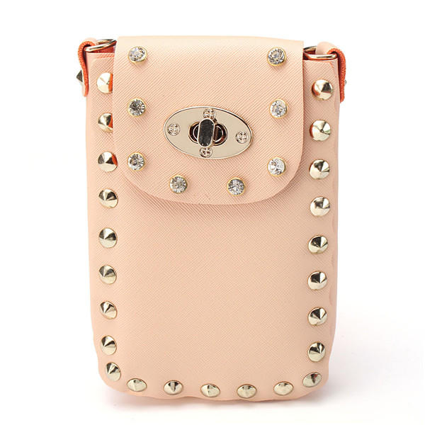 Women Chain Rivet Shoulder Bags Lock 6.5 Inch Phone Case Crossbody