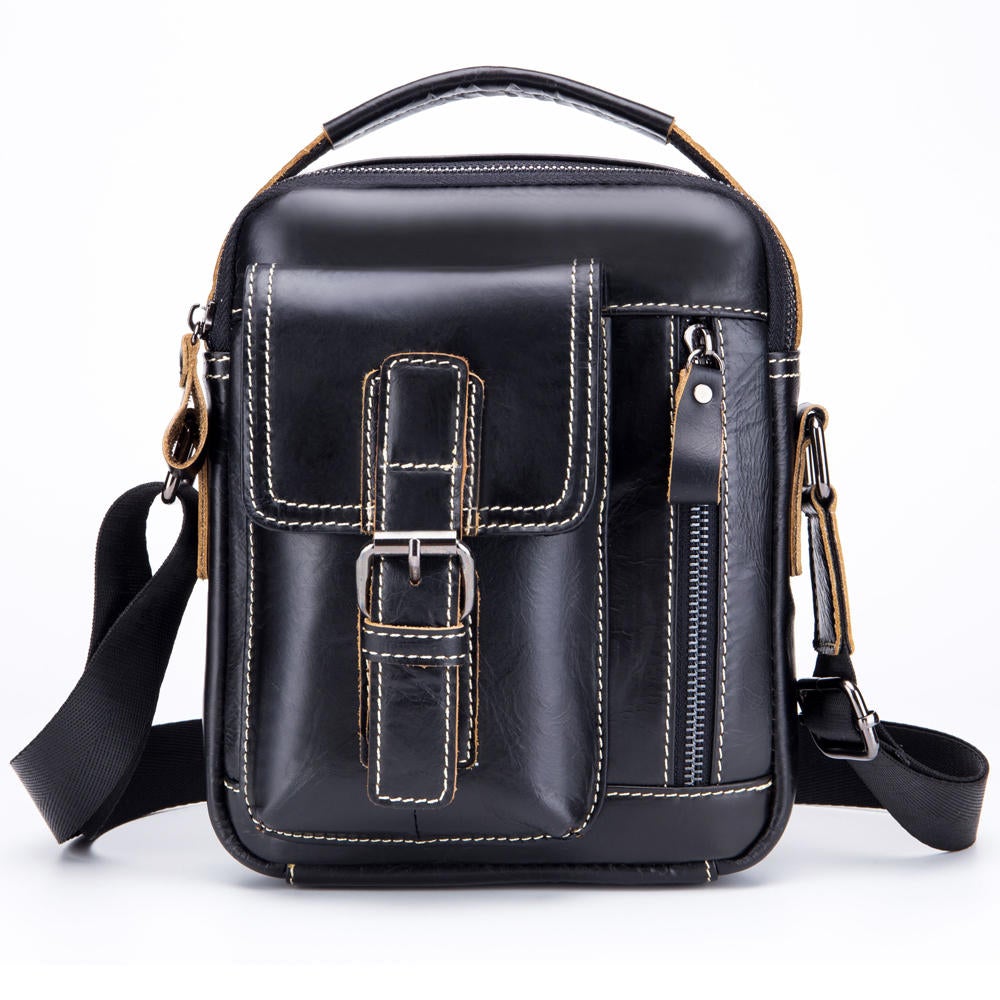 Men's Classic Leather Crossbody Bag - Casual Business Shoulder Handbag