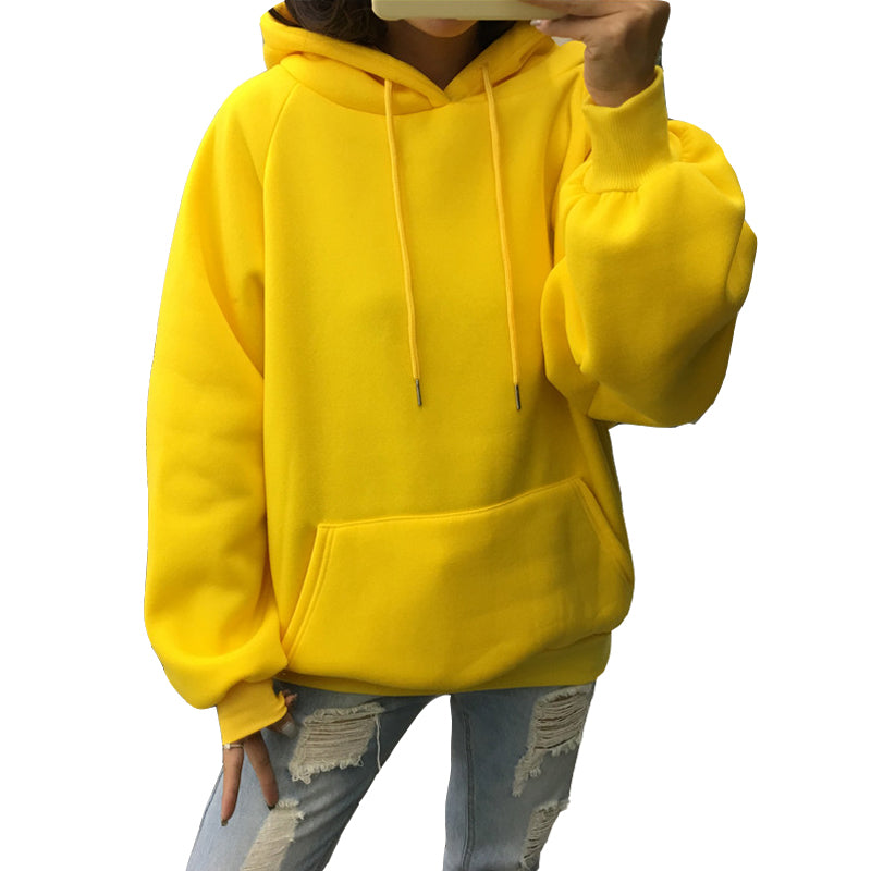 Casual Fleece Hoodies Sweatshirts Long Sleeve Yellow Girl Pullovers Loose Hooded Female Thick For Women