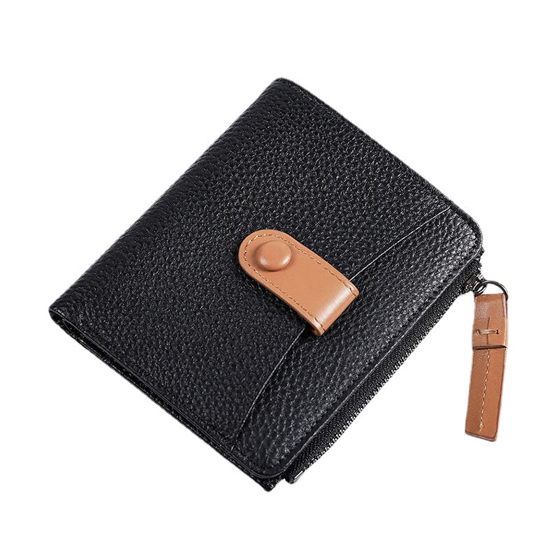 Women Genuine Leather Bifold Hasp Zipper Multifunction Coin Purse Money Clip Short Wallet