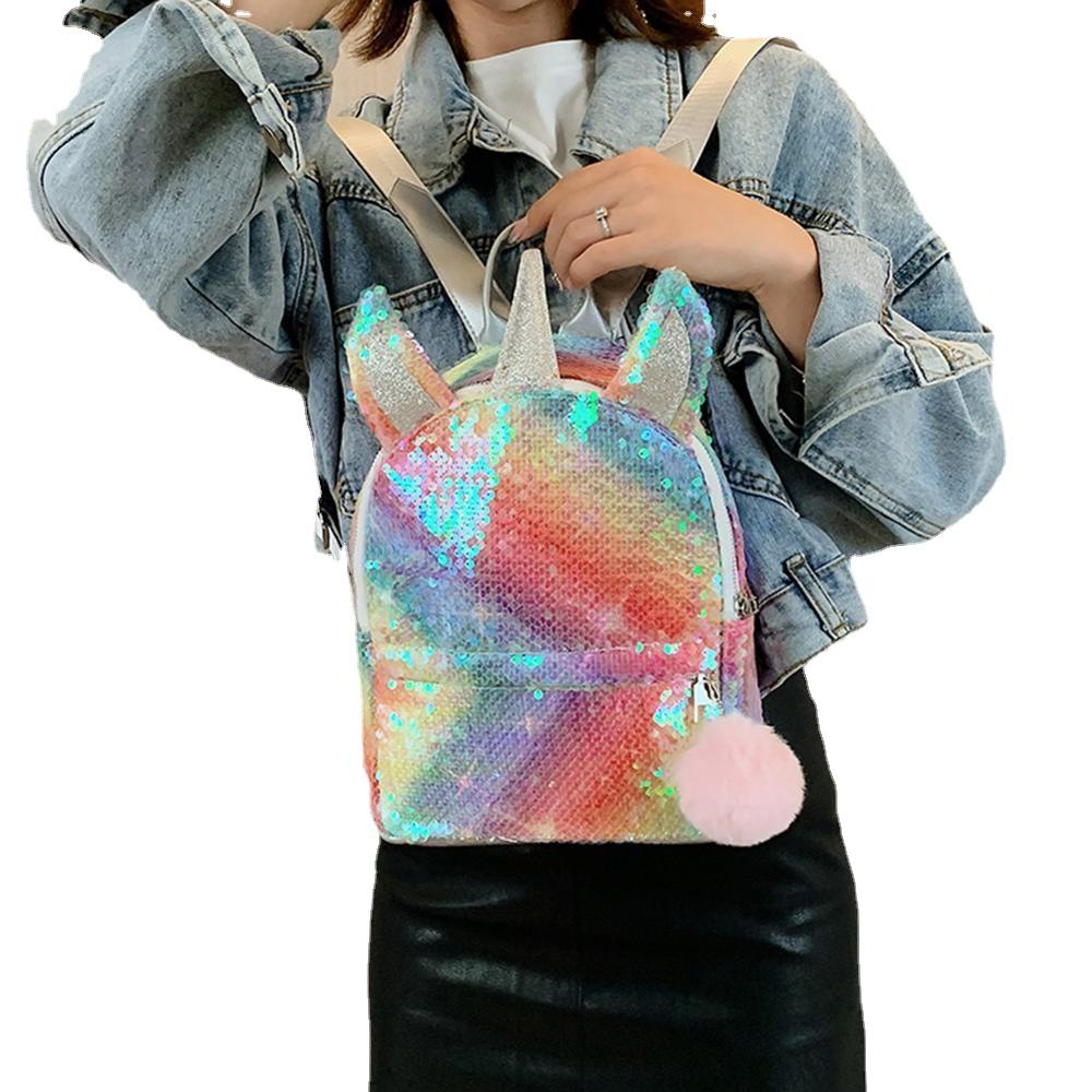 Fashion Wear-resistant Women's School Bag With Sequins Unicorn