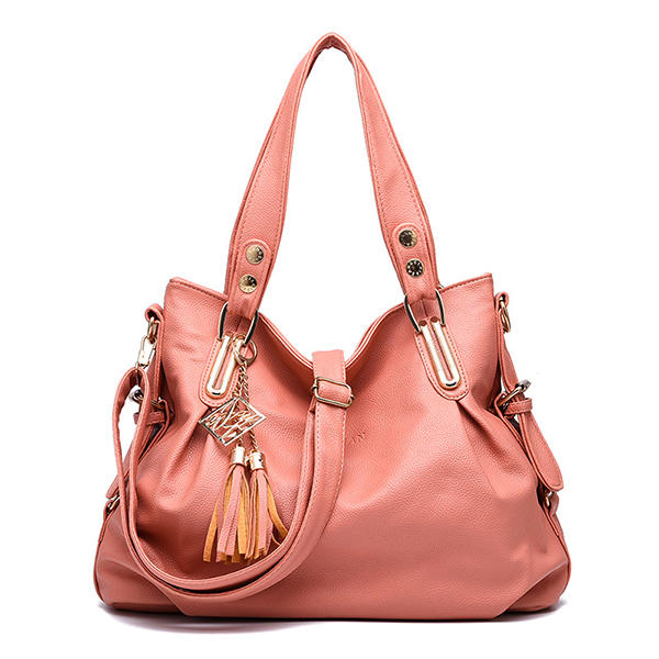 Women Faux Leather Tassel Soft Handbag Solid Casual Crossbody Bag