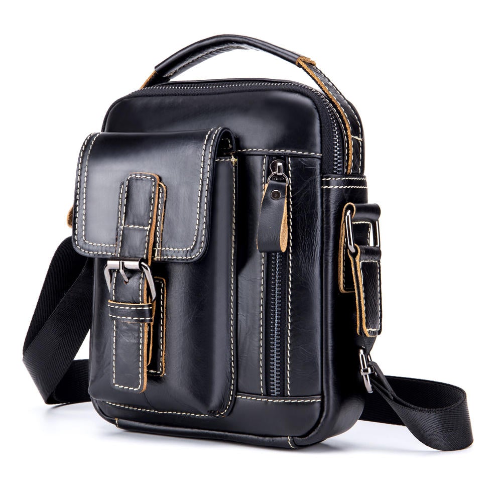 Men's Classic Leather Crossbody Bag - Casual Business Shoulder Handbag