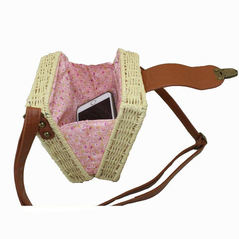 Fashionable Ladies' Square Rattan Woven Crossbody Bag