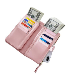 Women Faux Leather Tri-fold 22 Card Slot Wallet Casual Solid Phone Purse Long