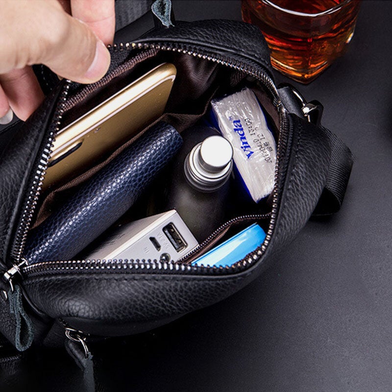 Men's Waterproof Genuine Leather Crossbody Bag with Multi-Layers