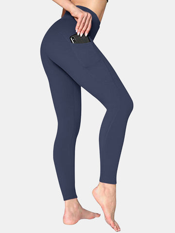 Women Solid Color Side Pocket Hip Lift Sport Yoga Legging