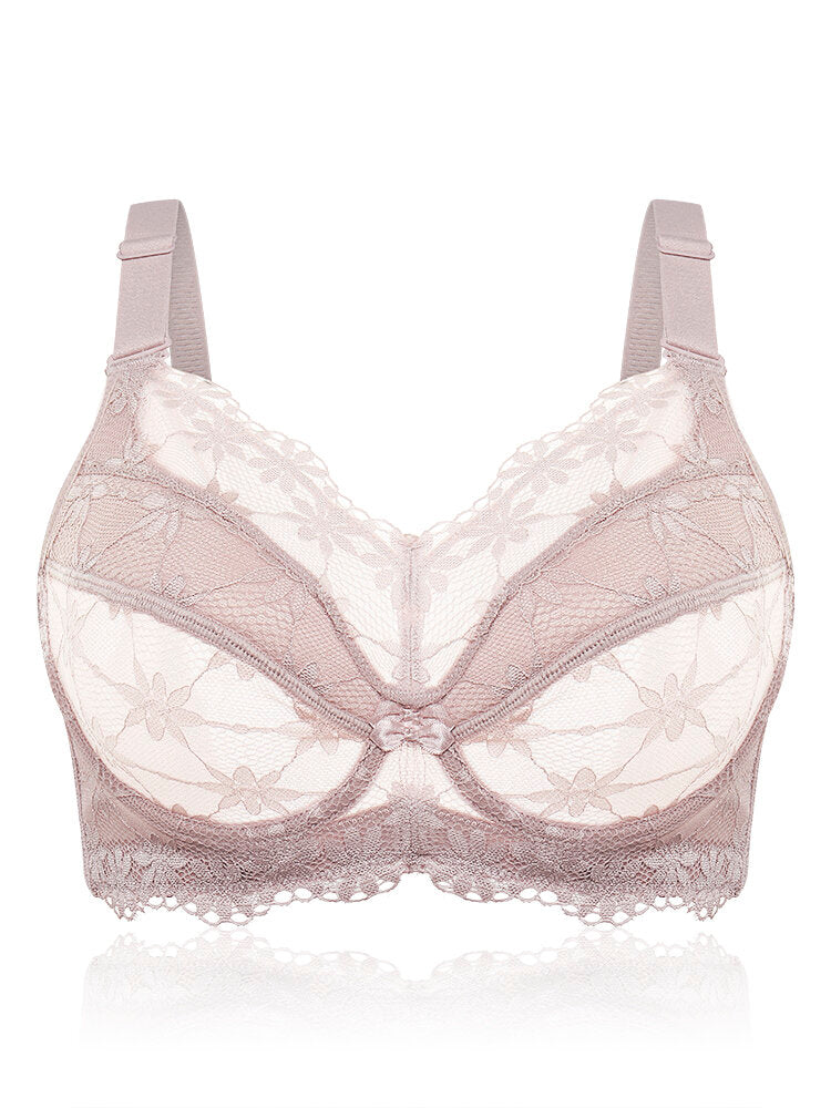 Lace See Through Full Coverage Gather Push Up Minimizer Bra