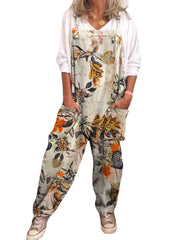 Floral Print Sleeveless Adjustable Strap Pocket Harem Jumpsuits For Women