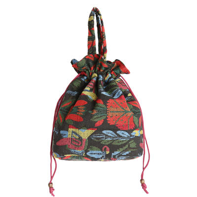 Women Ethnic Canvas String Bucket Bag Crossbody