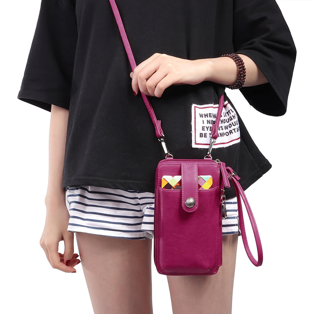 Women RFID Card Bag Solid Crossbody Phone Holder