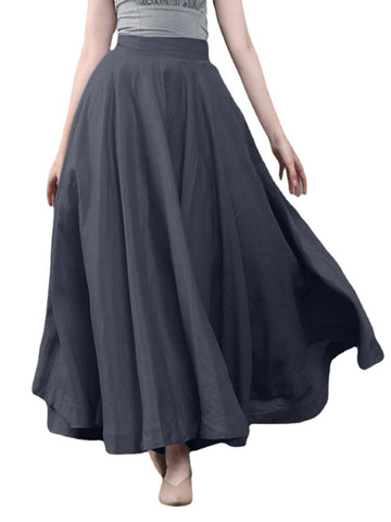 Women Solid Color Back Zip Pleated Casual Swing Skirts With Pocket