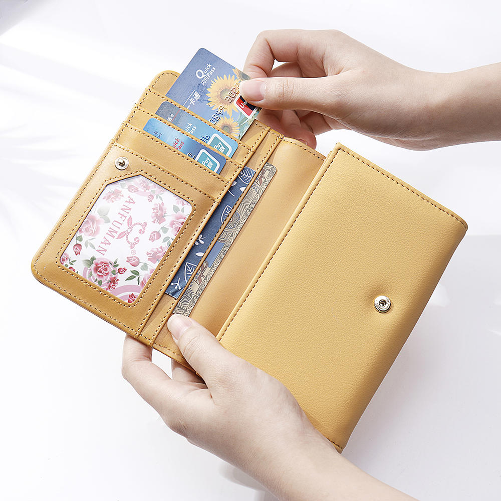 Women Plain Trifold Wallet Card Holder Coin Purse Phone Bag