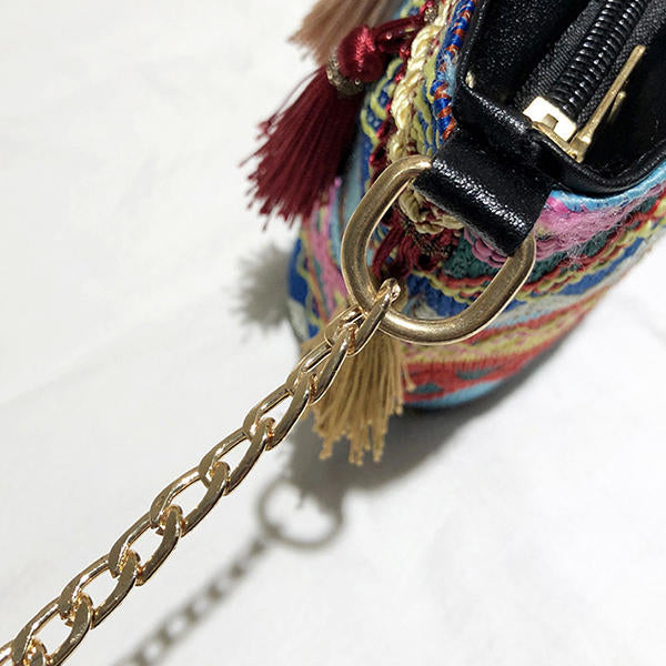 Women Weaving Tassel National Crossbody Bag Chic Bucket