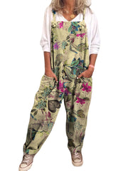 Floral Print Sleeveless Adjustable Strap Pocket Harem Jumpsuits For Women