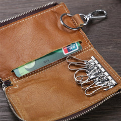 Men And Women Retro Genuine Leather Multi-function 6 Key Holder Purse Solid Card