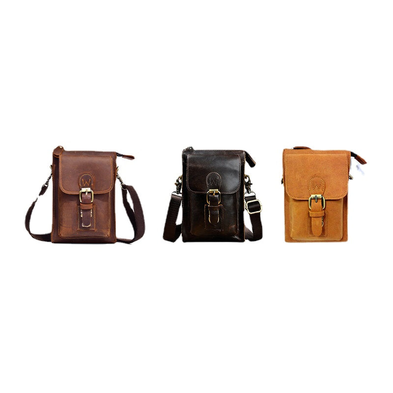 Men's Vintage Leather Crossbody Bag - Durable Multi-functional Waist Belt Bag