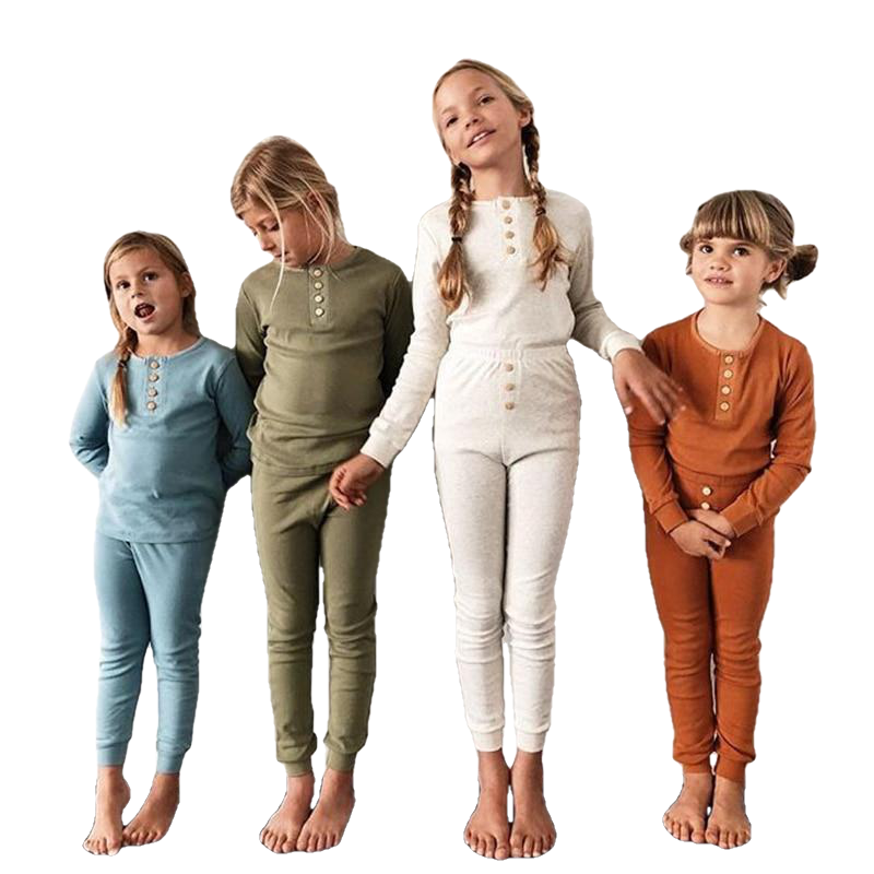 Elegant Nightwear Solid Color Pajamas Set For Unisex Kids - Sheseelady
