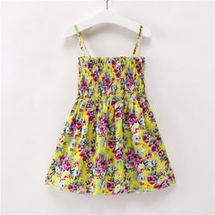 Girl Sling Cotton Sleeveless Print Flower Princess Dress - Sheseelady