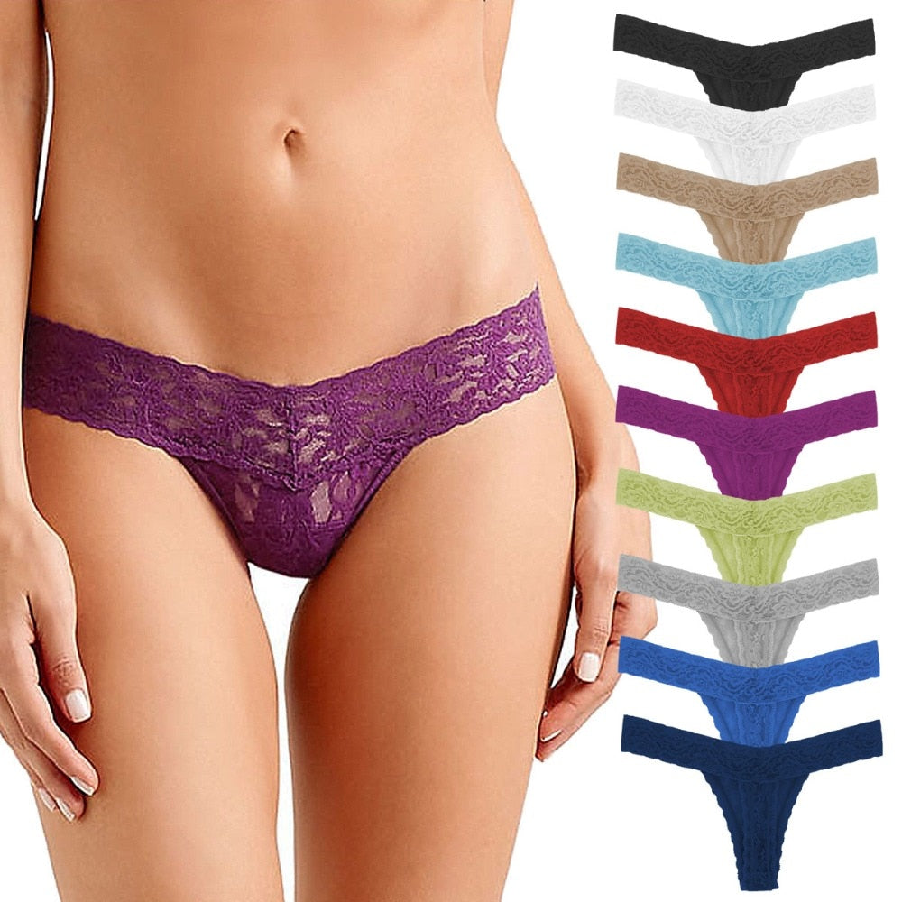 10 Pcs/Pack Sexy Lace Cotton Women G-String Thong Plus Size Panties Underwear Women Modis Underpants Ladies Tangas Lingerie 4Xl - Sheseelady