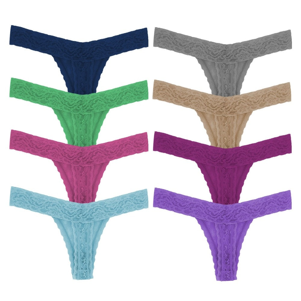 10 Pcs/Pack Sexy Lace Cotton Women G-String Thong Plus Size Panties Underwear Women Modis Underpants Ladies Tangas Lingerie 4Xl - Sheseelady