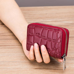 Women Genuine Leather Stone Pattern 16 Card Slots Holder Wallet Coin Purse