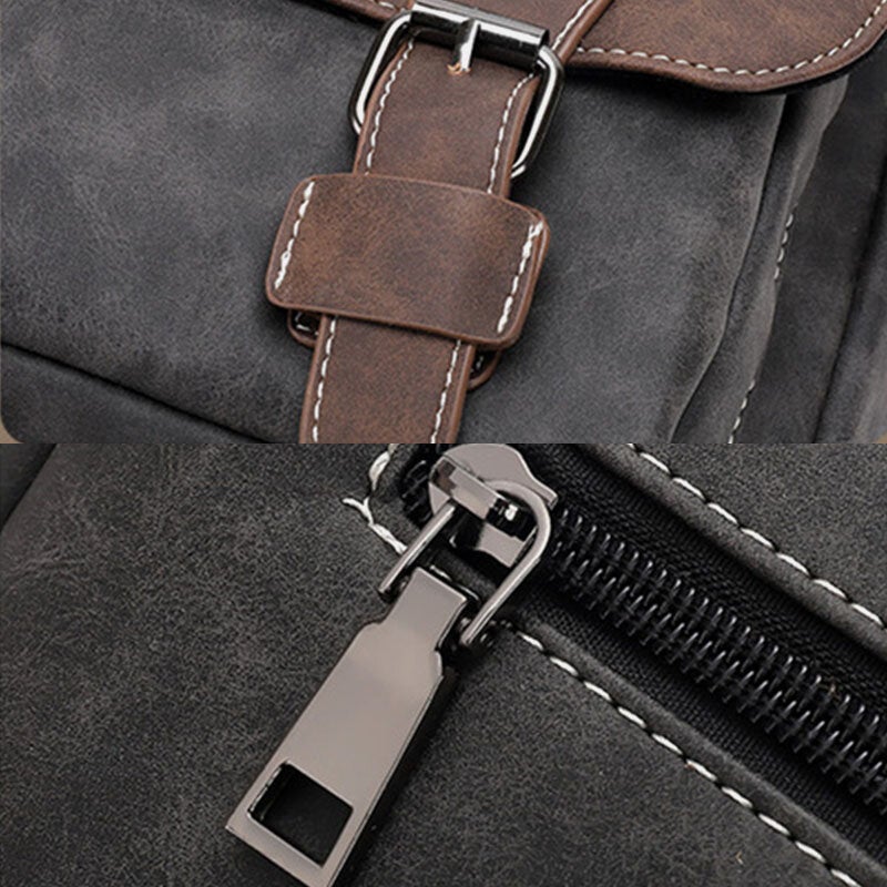 Men's Vintage PU Leather Waterproof Crossbody Shoulder Bag - Large Capacity