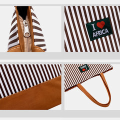 Women Striped Large Capacity Casual Tote Shoulder Bag Shopping