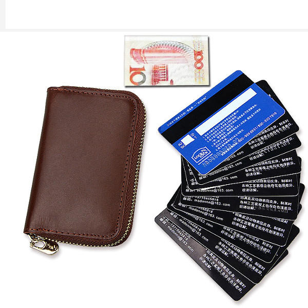 Genuine Leather Card Holder Portable Zipper Short Purse Wallets Coin Bags