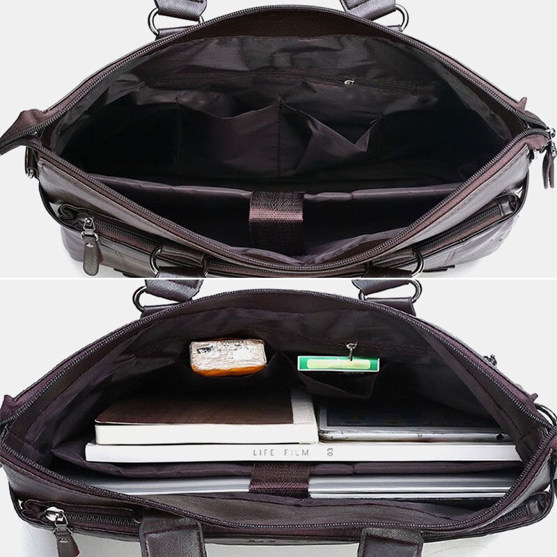 Men's 14" Vintage PU Leather Laptop Messenger Bag - Crossbody Shoulder Briefcase