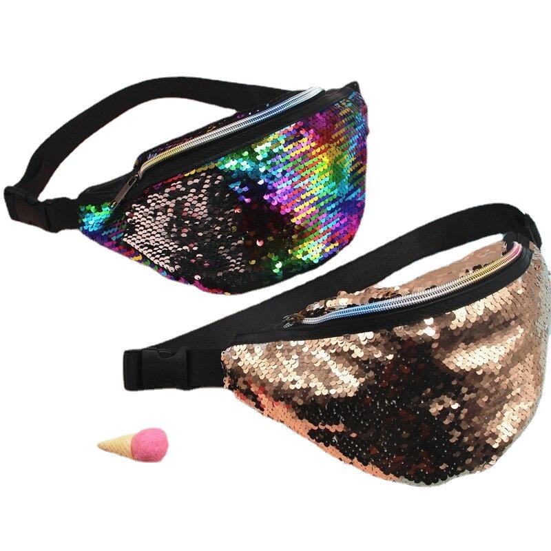 Leisure Fashionable Women's Sequined Leather Fannypacks