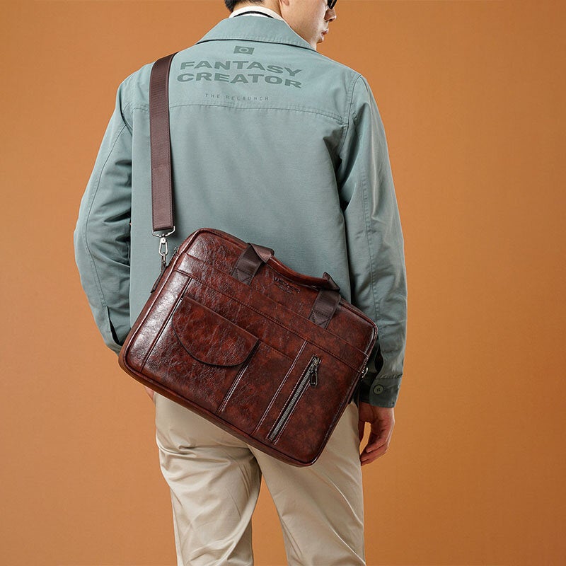 Men's Anti-theft Multi-pocket Crossbody Bag, Retro 13.3" Laptop Messenger & Shoulder Briefcase