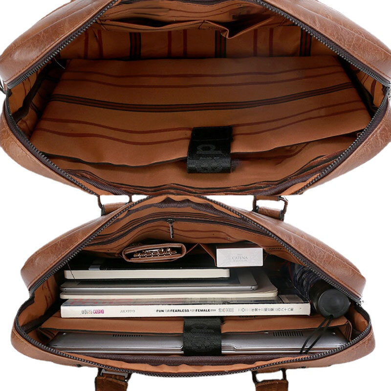 Men's Vintage PU Leather Multi-Pocket Messenger Crossbody Shoulder Bag