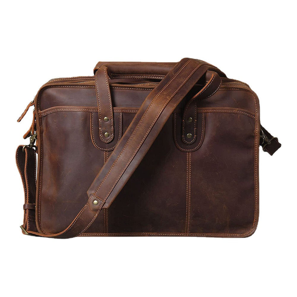 Men Vintage Multifunction Wear-Resistant Faux Leather Large Capacity Business Briefcases Handbag