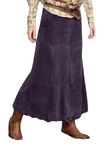 Women Corduroy Solid Color Frill Hem Back Zipper Casual Skirts