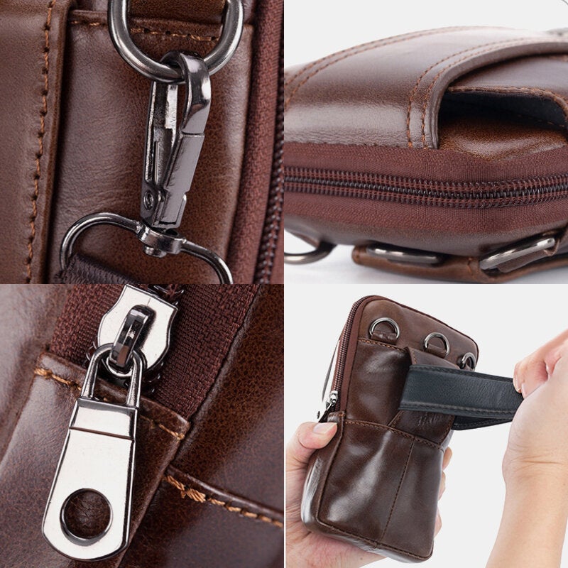 Men's Leather Belt Phone Bag - Casual Crossbody Shoulder Pouch