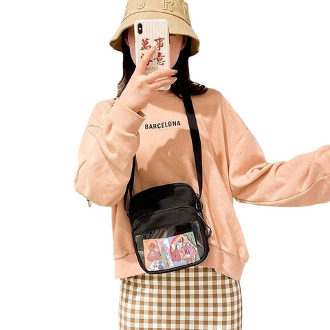 Casual Trendy Women's Transparent Canvas Messenger Bags With Cartoon Pattern